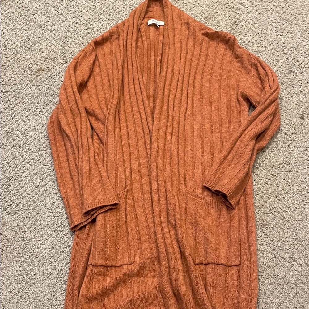 Madewell Ribbed Open-Front Cardigan in Warm Rust